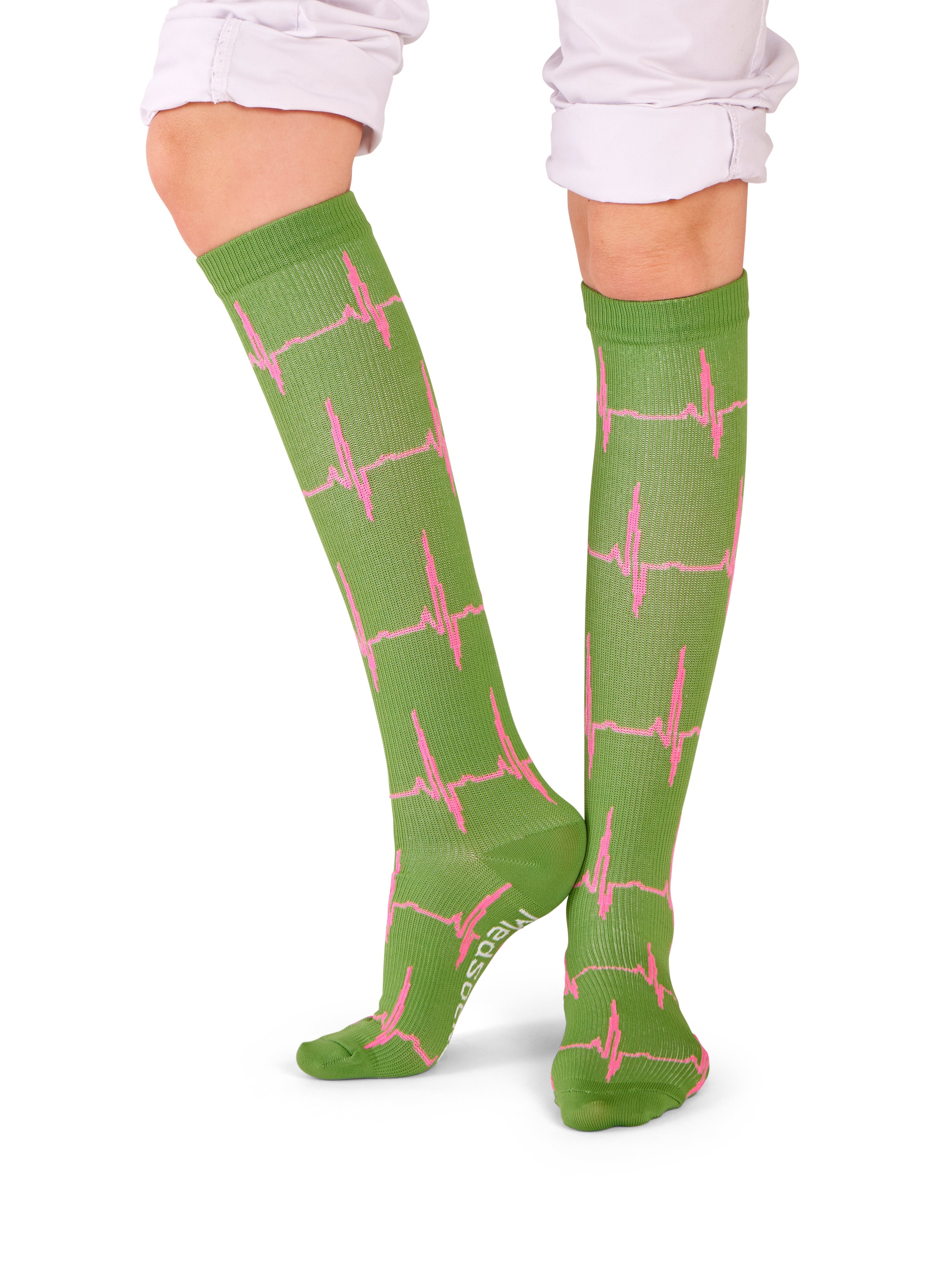 Compression socks ECG Green Pink - Heart rate