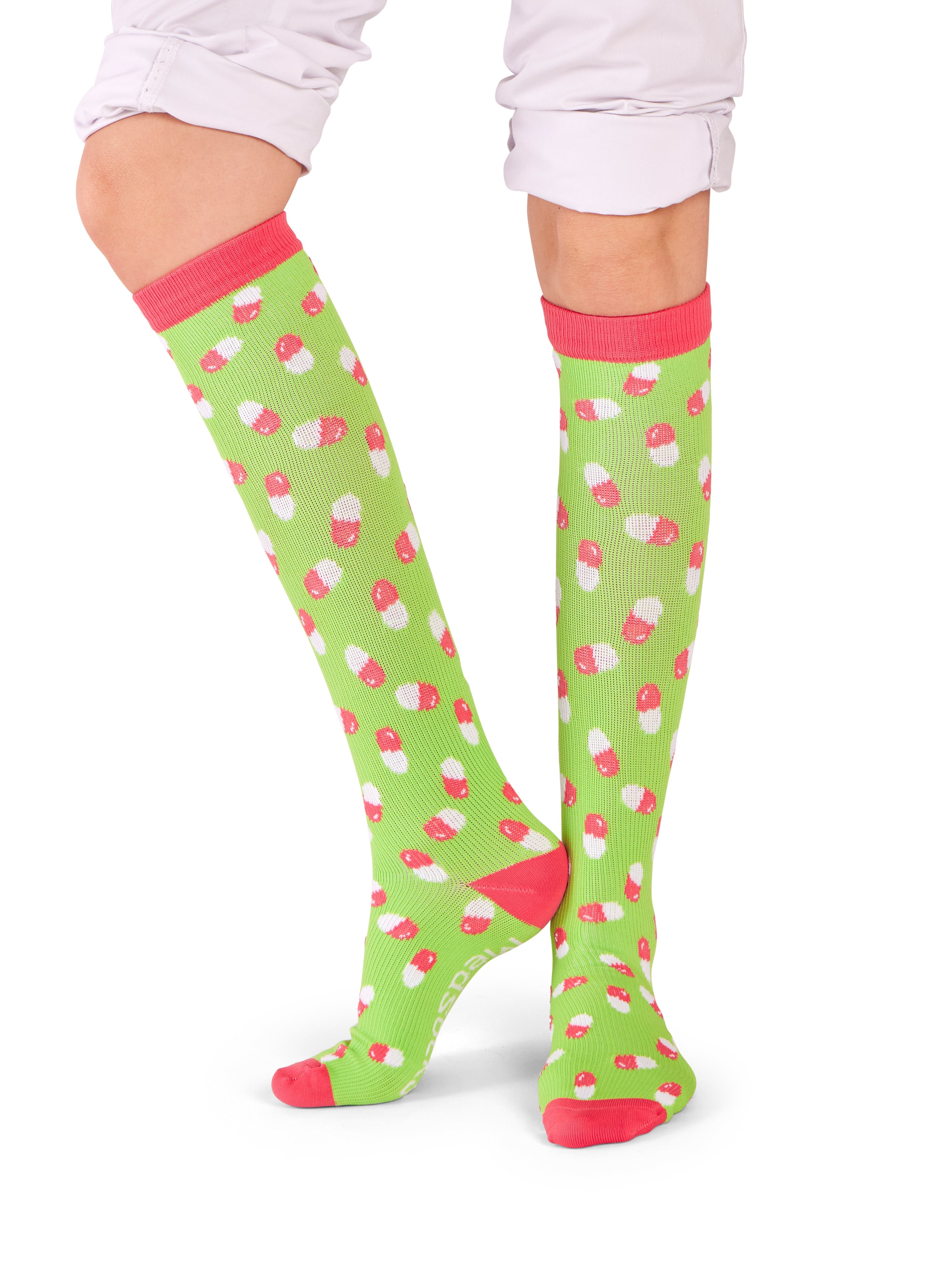 Compression Socks Medication / Pills Green Pink