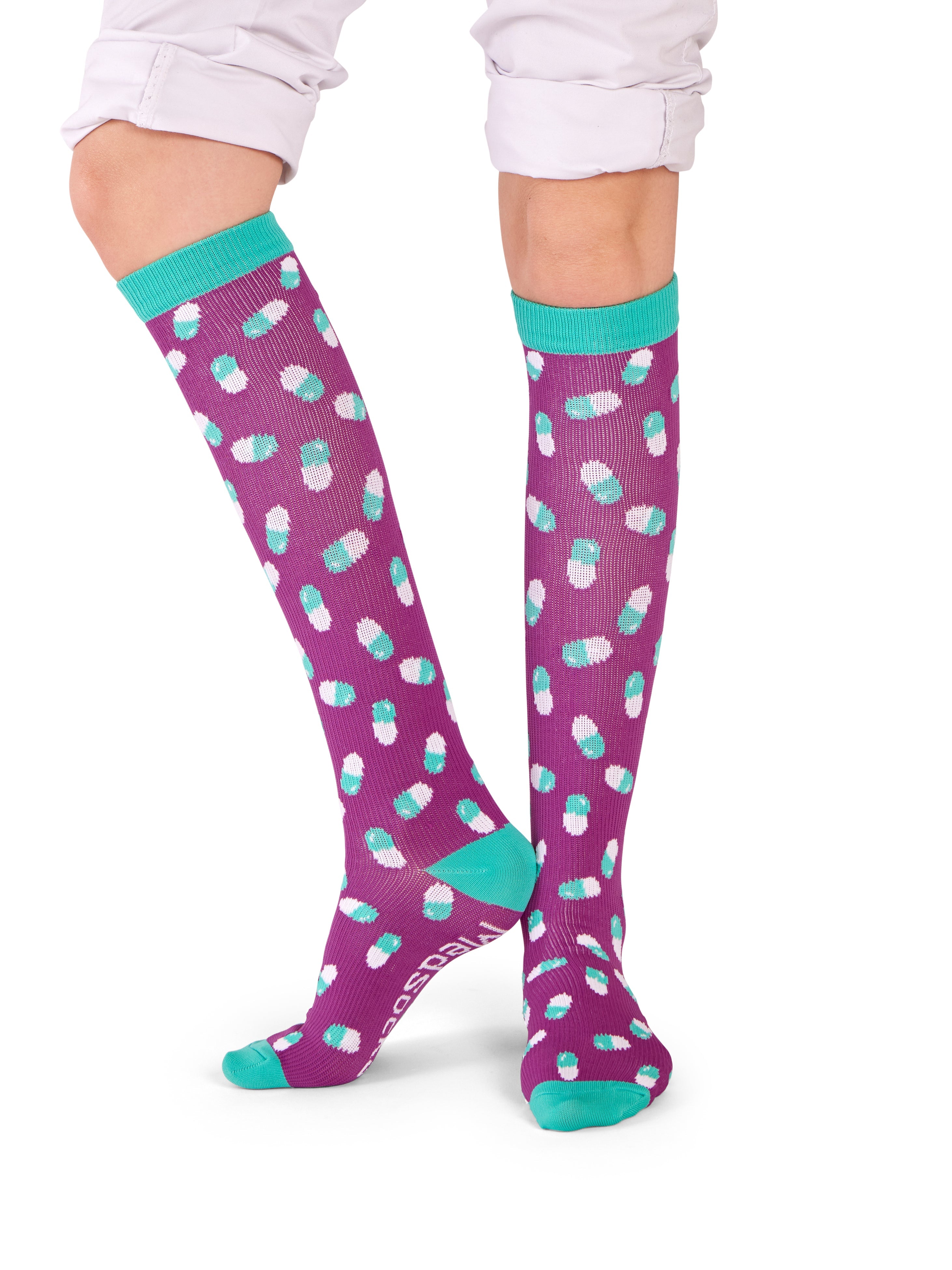 Compression Socks Medication / Pills Purple Green
