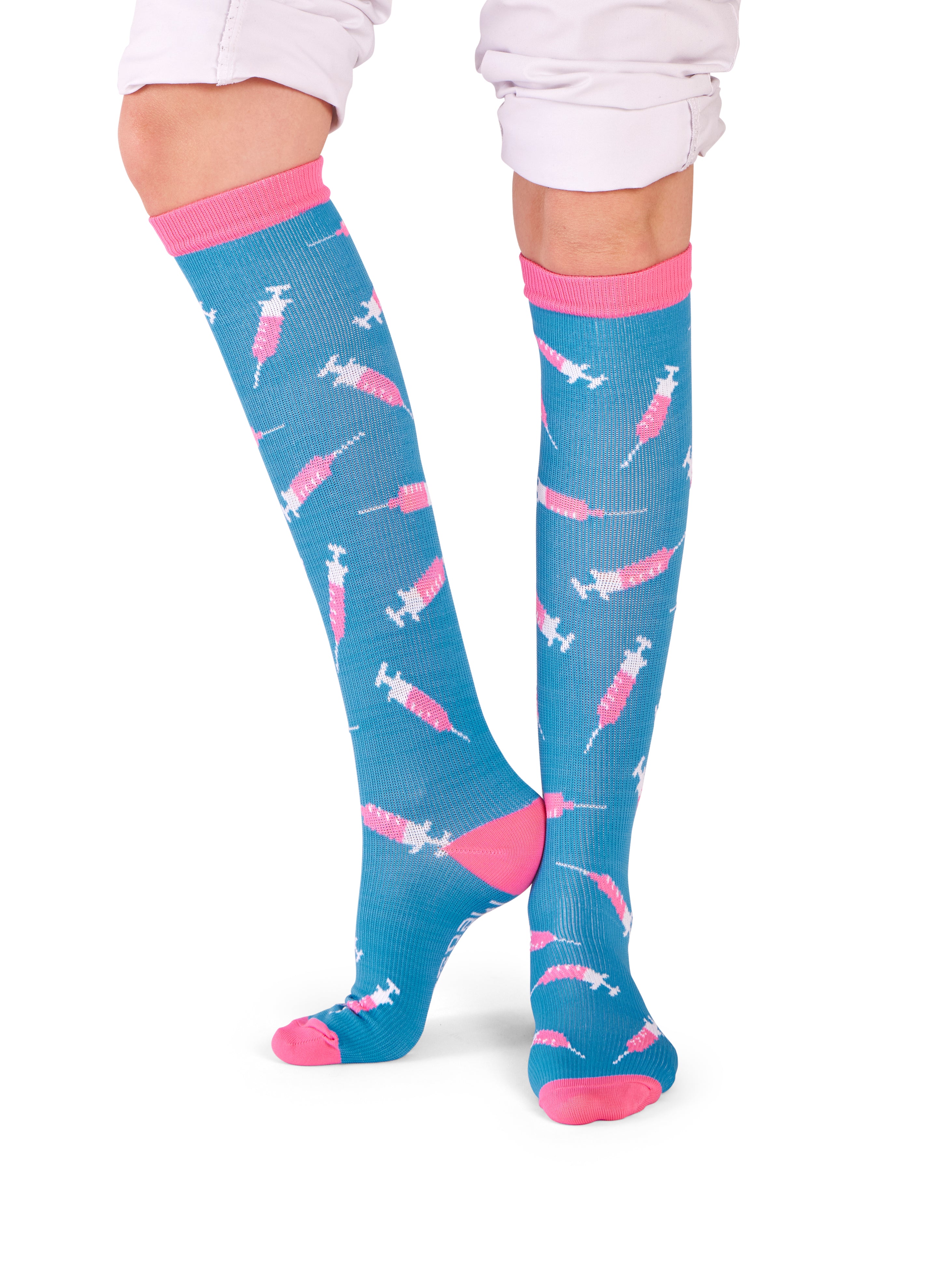 MedSocks Spuitjes Blauw / Roze compressie sokken